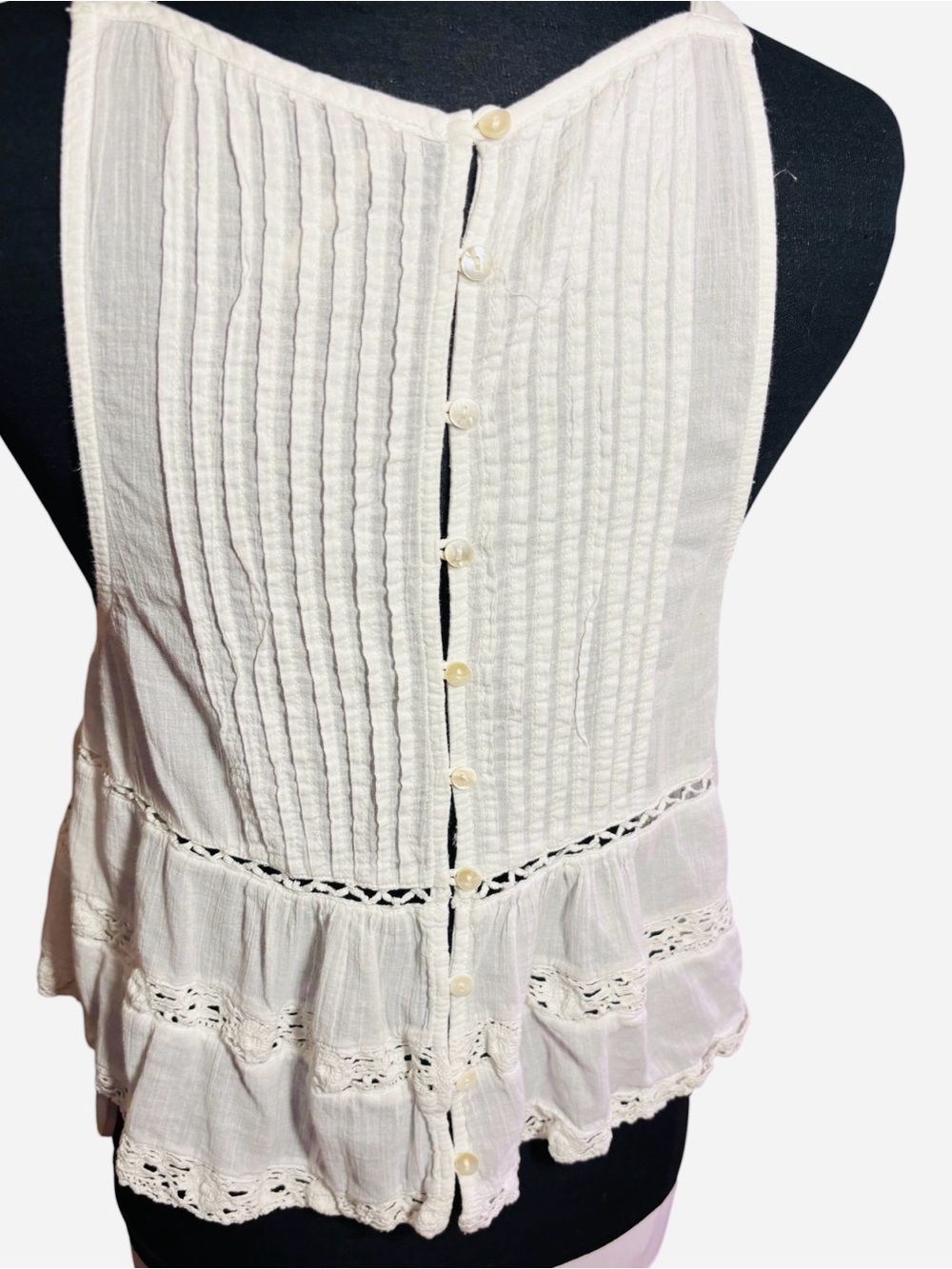 Free People White Lace Pintuck Sleeveless Peplum Blouse - Size Small - Picture 5 of 10